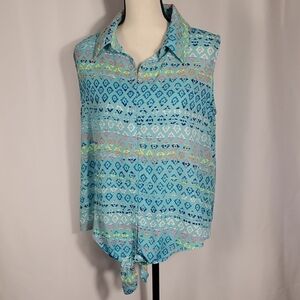 No Boundaries Blue Sleeveless Button Down Shirt